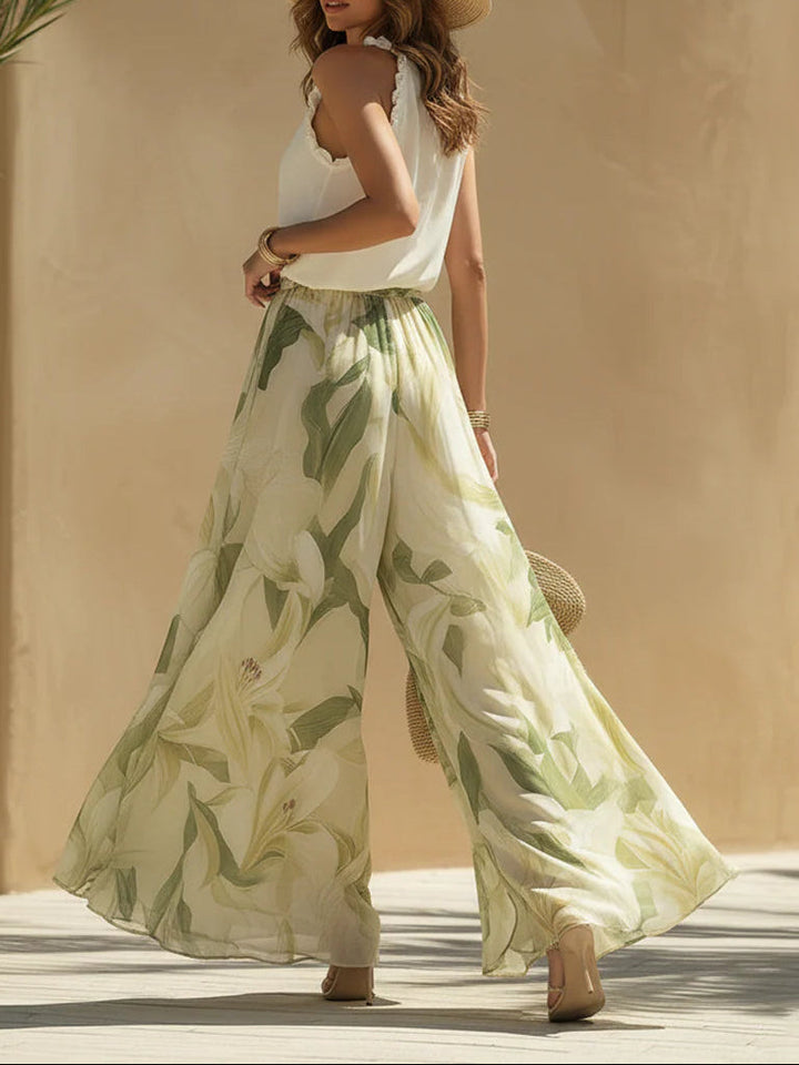 Lily Print Sleeveless Chiffon Vacation Set