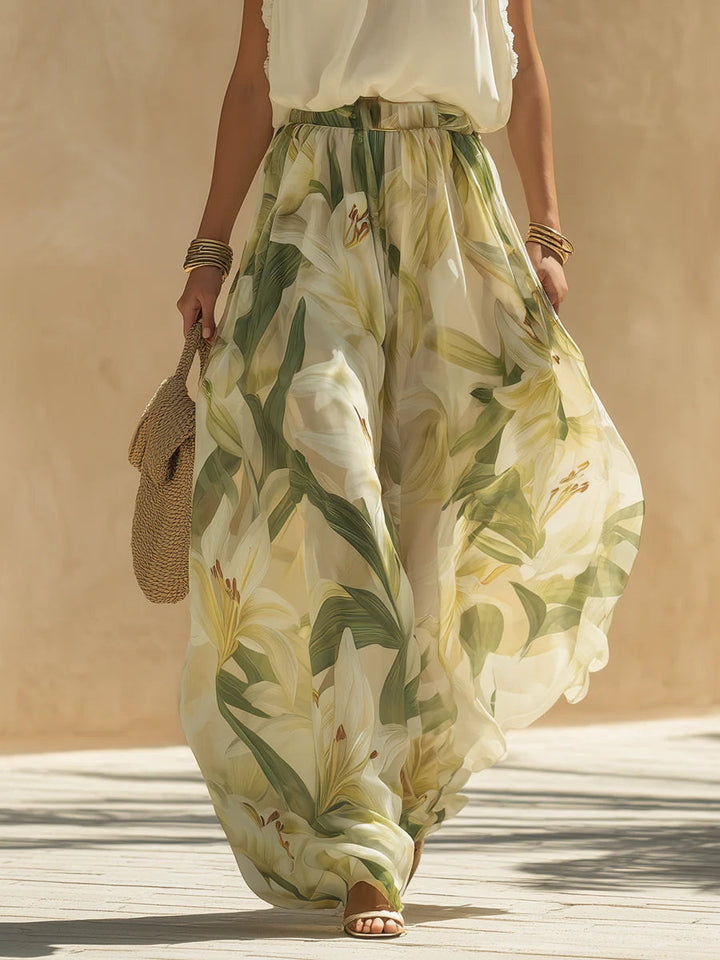 Lily Print Sleeveless Chiffon Vacation Set
