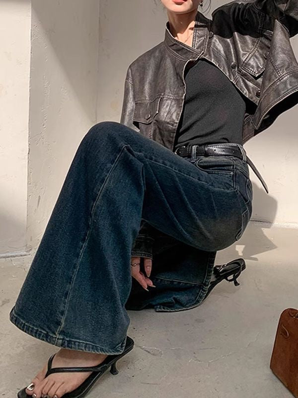 Retro High-Waist Wide Leg Jeans