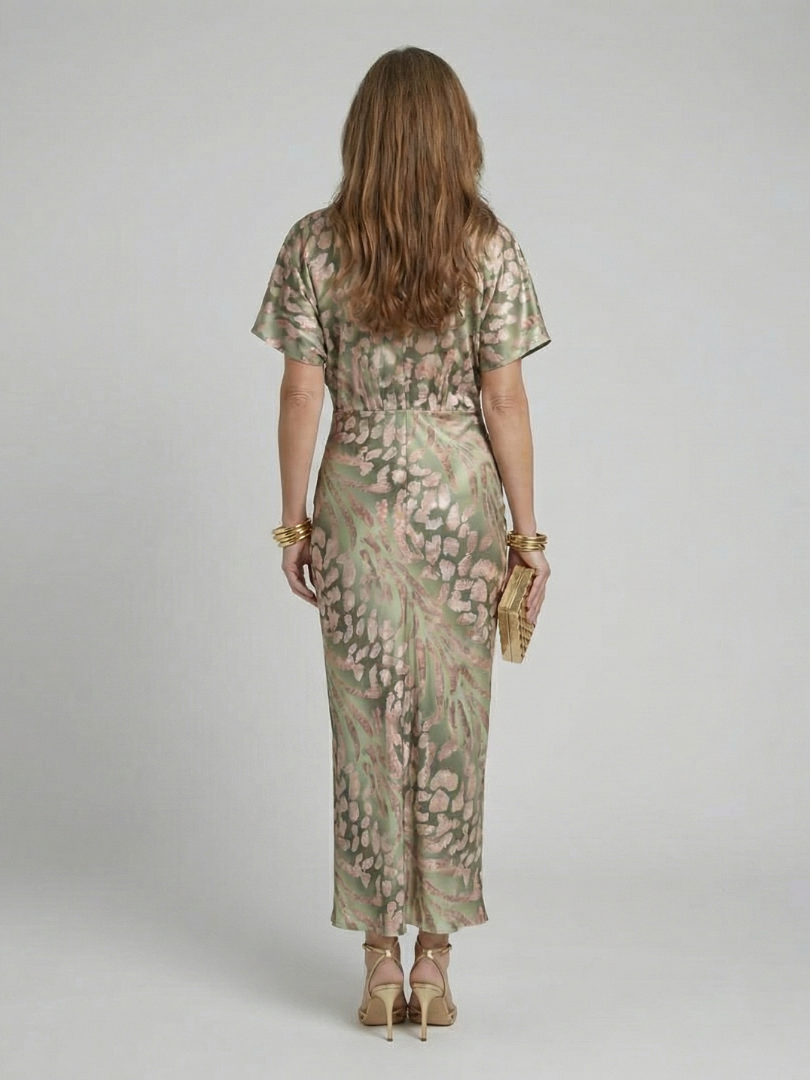 Mae | Abstract Print V Neck Twist Waist Midi Dress