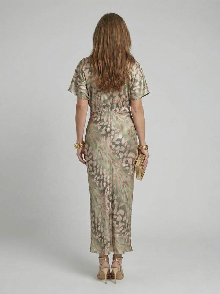 Mae | Abstract Print V Neck Twist Waist Midi Dress