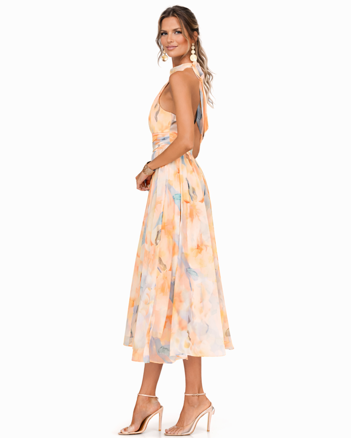 MARLOWE | Halter Maxi Dress Sculpting Fit Artful Summer Style