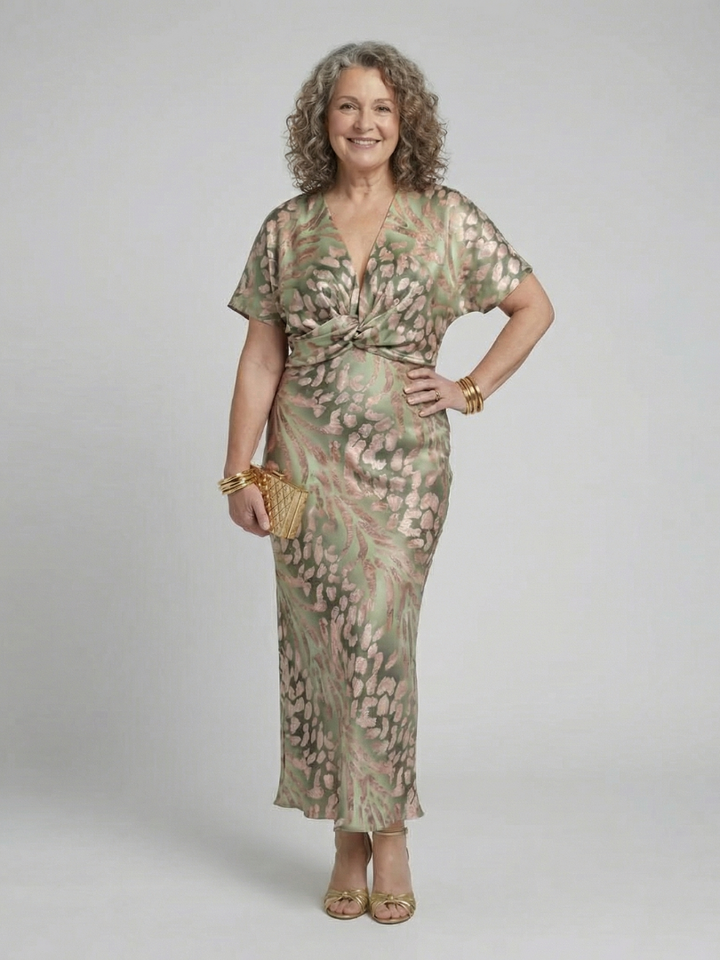 Mae | Abstract Print V Neck Twist Waist Midi Dress