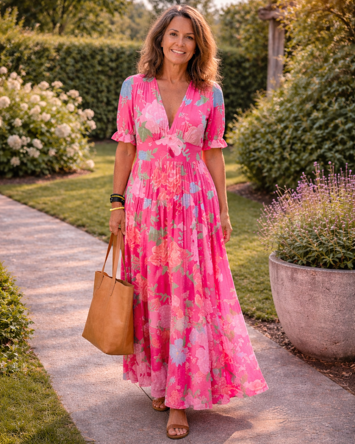 Ione | V-neck floral midi dress