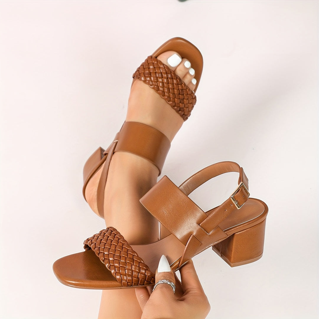 Women's Low Heel Sandals - Open Toe, Chunky Heel, Woven, Bohemian Style, Vintage Minimalist Slip-On | Casual, Vacation, Outing, Party, Gift, Women Shoes