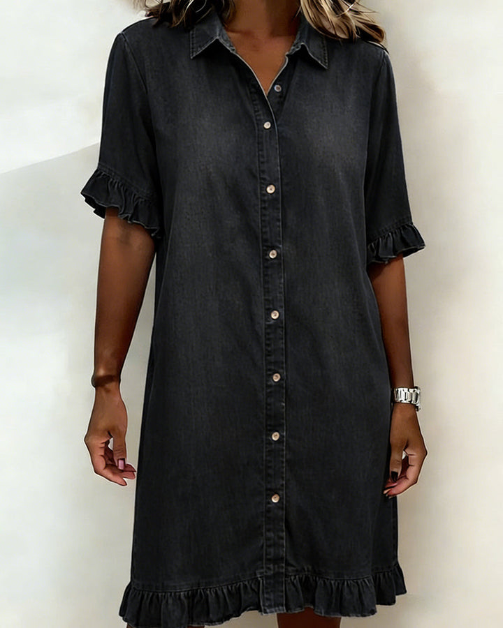 Billie | Shirt Dress with Ruffle Cuffs and Ruffle Hem