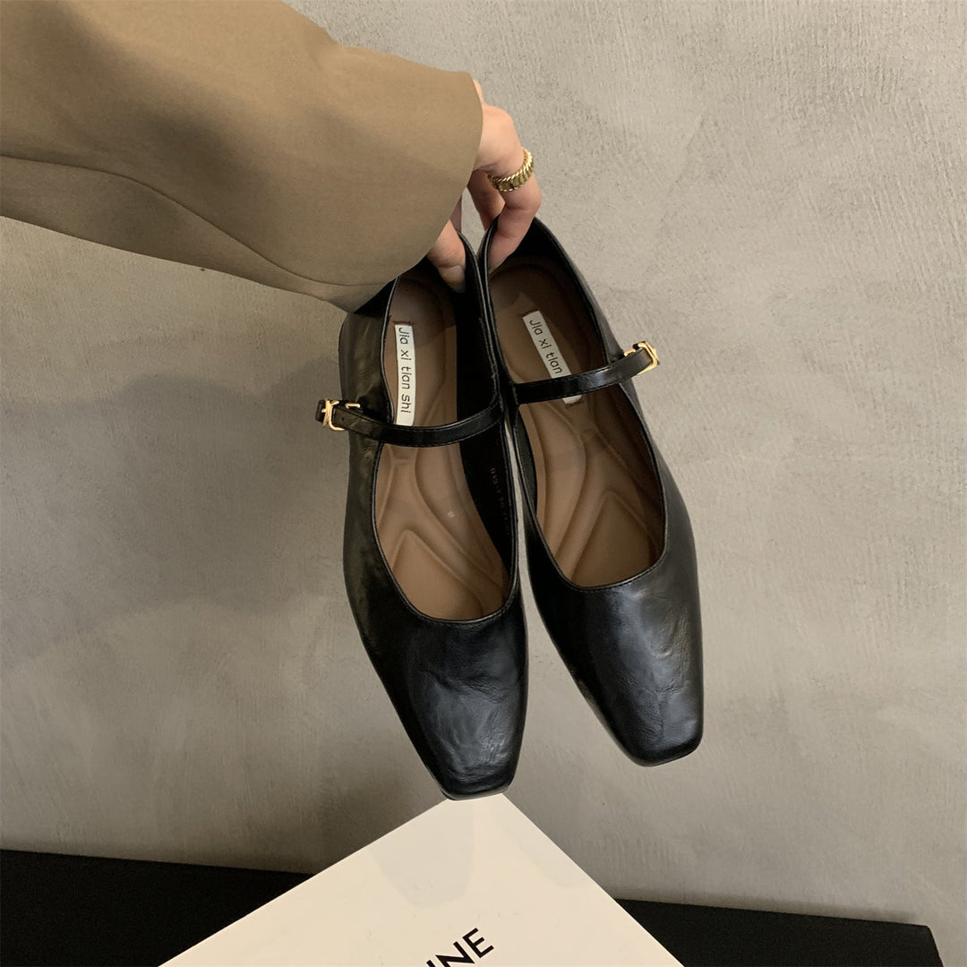Mary-Jane Leather Flats