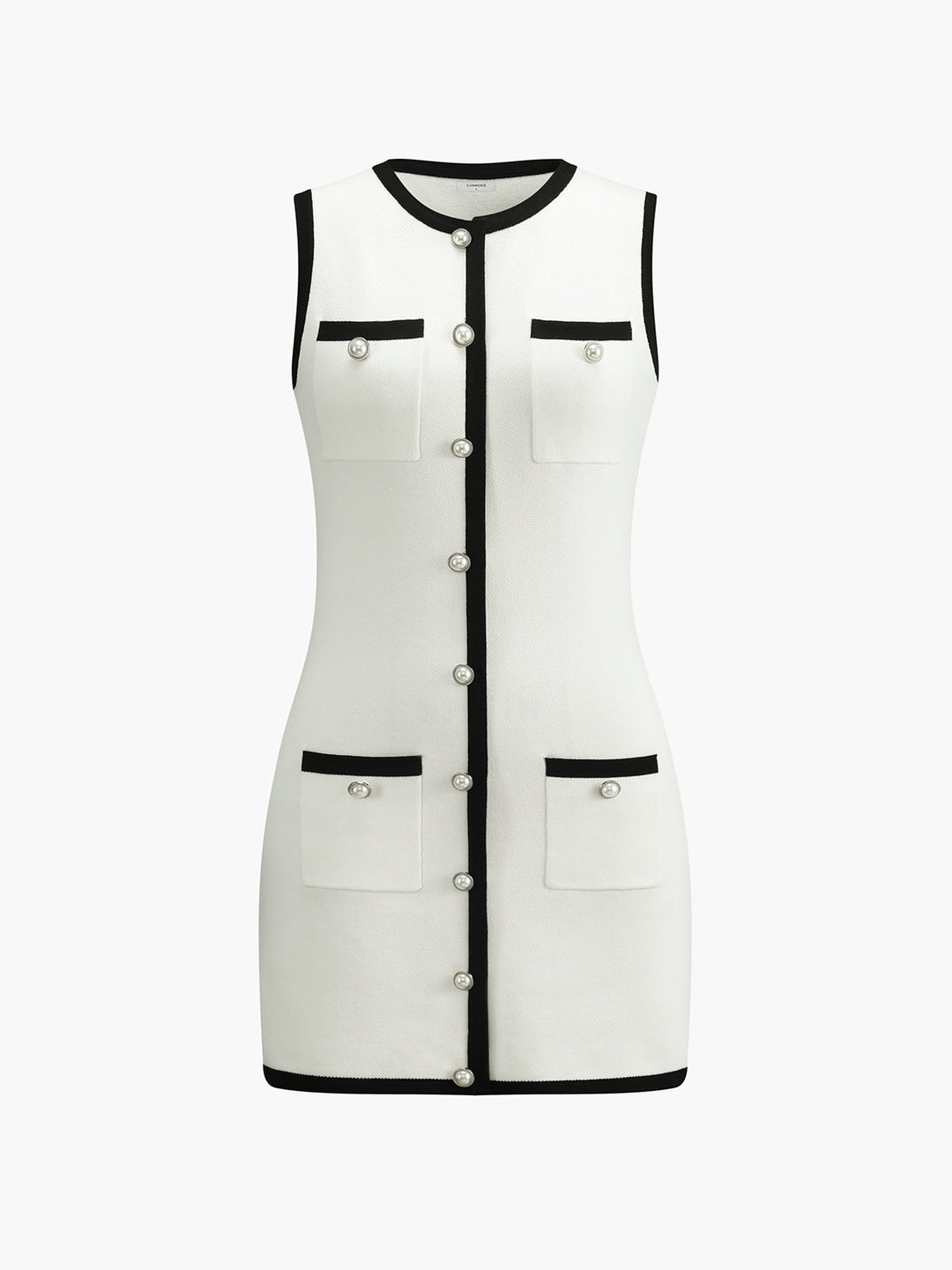 Multi Pocket Button Sleeveless Short Dress
