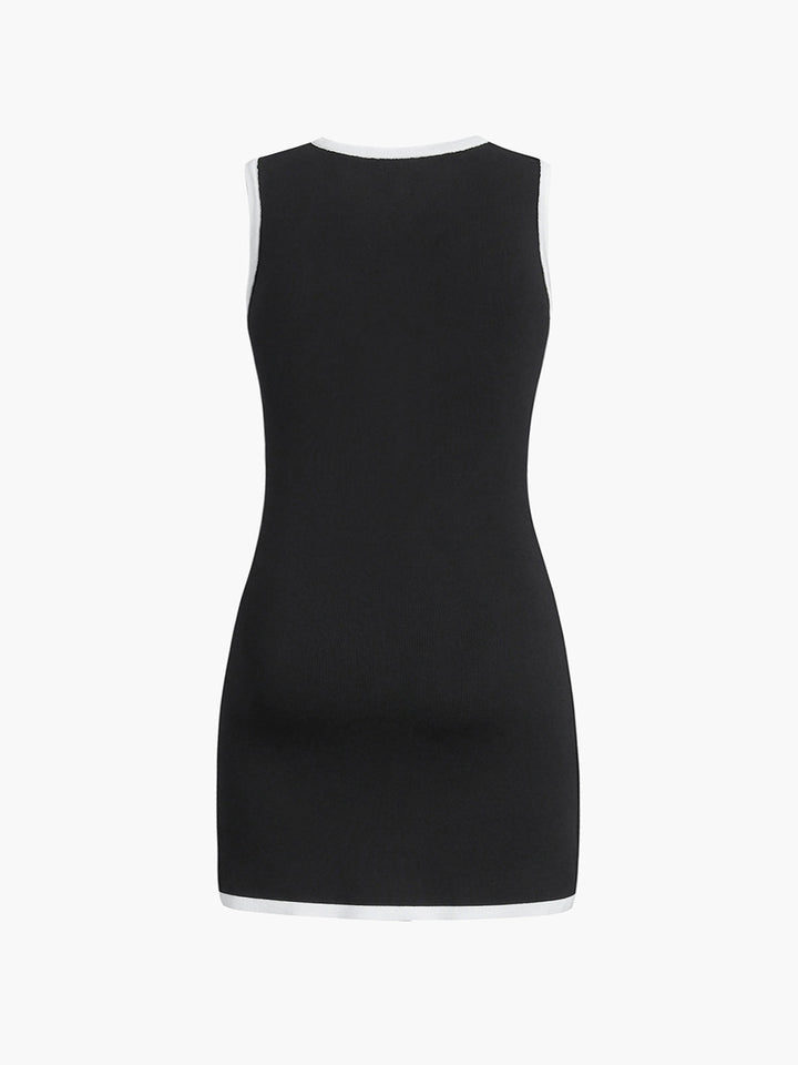 Multi Pocket Button Sleeveless Short Dress