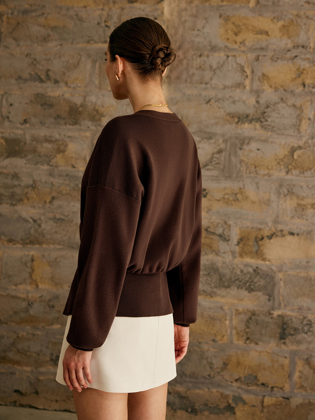 Golden Button Plain Cardigan Sweater