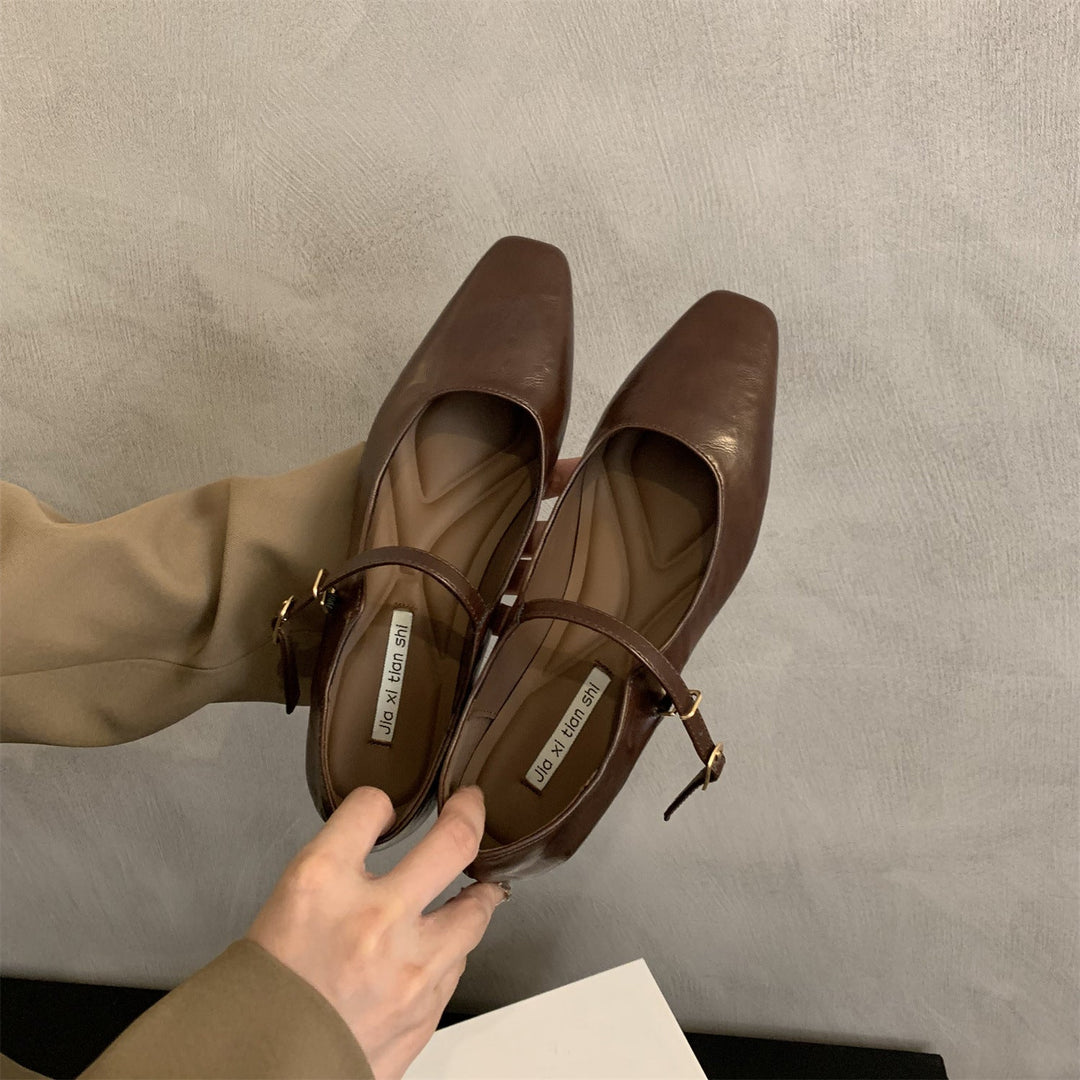 Mary-Jane Leather Flats