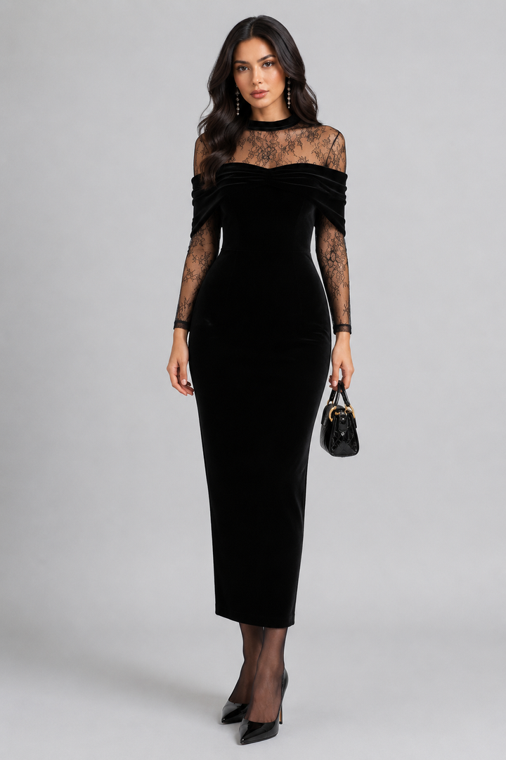 Elle | Off-Shoulder Lace Midi Dress