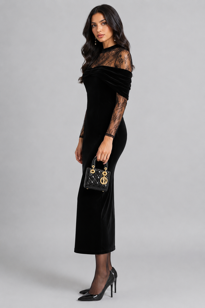 Elle | Off-Shoulder Lace Midi Dress