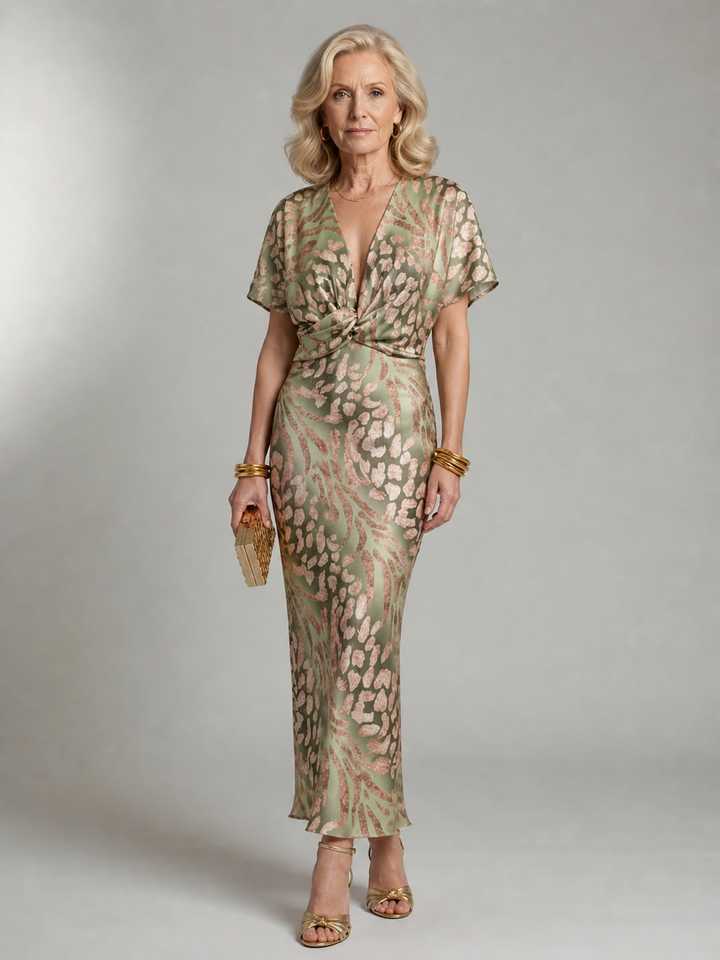 Mae | Abstract Print V Neck Twist Waist Midi Dress