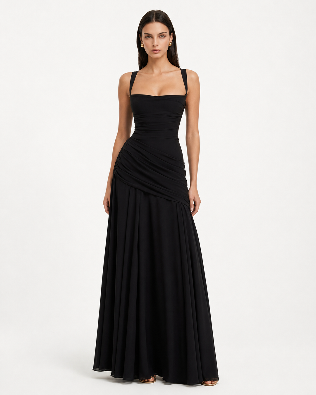 Enie | Ruched Square-Neck Maxi Dress