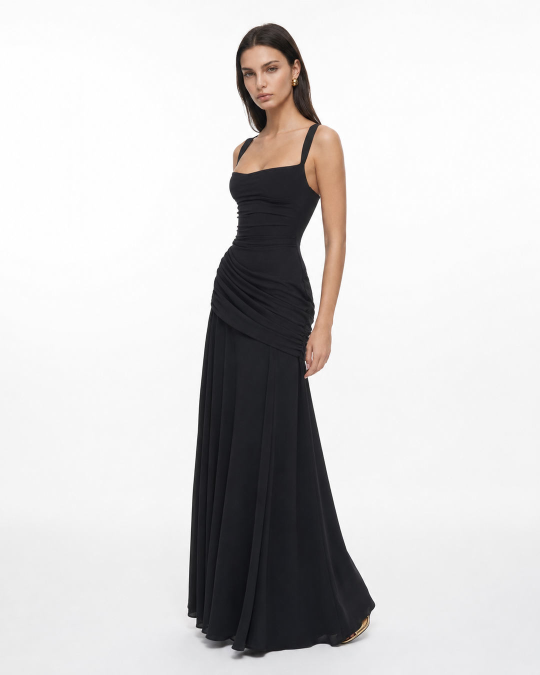 Enie | Ruched Square-Neck Maxi Dress