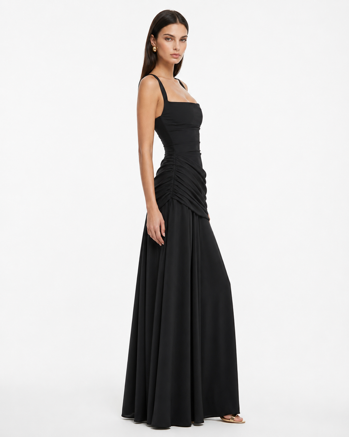 Enie | Ruched Square-Neck Maxi Dress