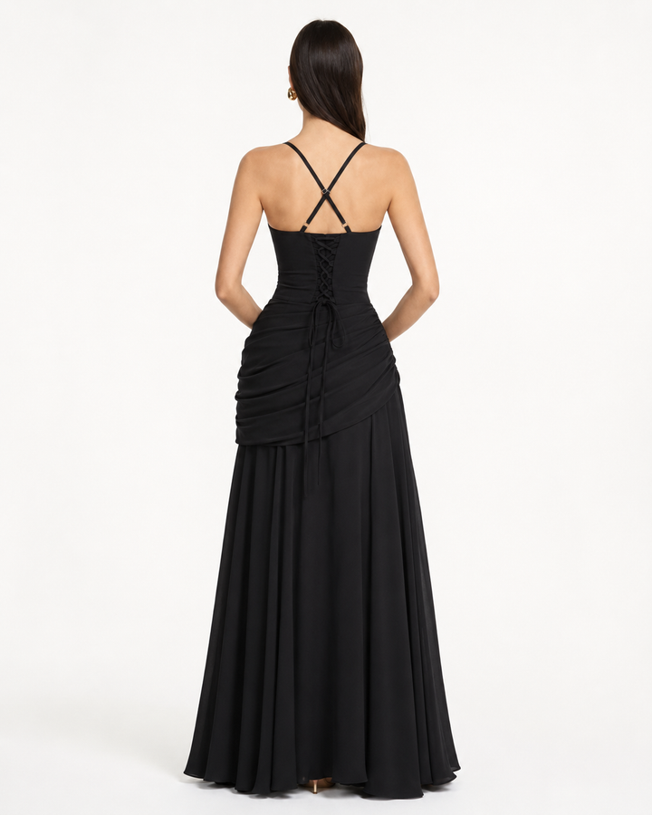 Enie | Ruched Square-Neck Maxi Dress
