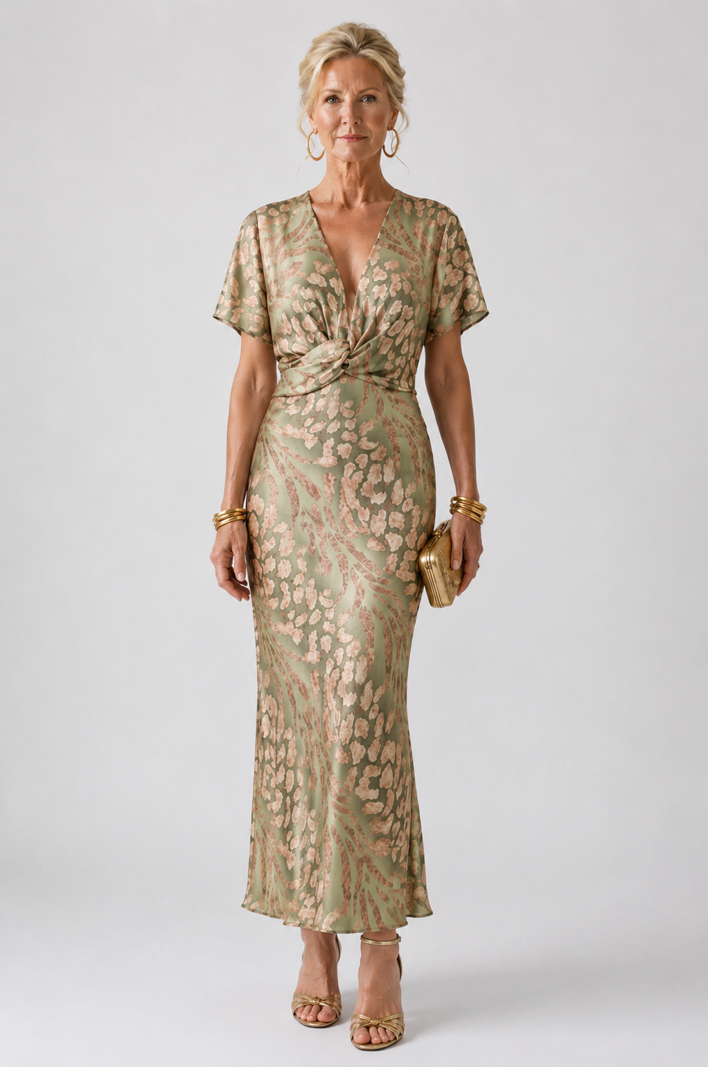 Mae | Abstract Print V Neck Twist Waist Midi Dress