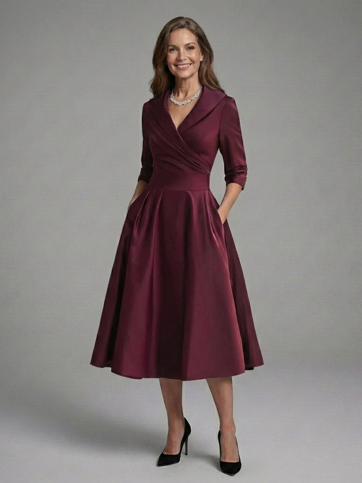 Genevieve | Midi Dress with Wrap Bodice and Three-Quarter Sleeves