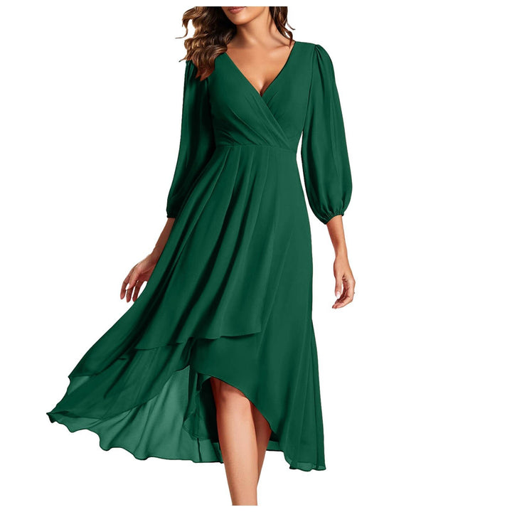 AURORA | Asymmetrical Dress with V-Neck and Flowing Skirt for Modern Elegance