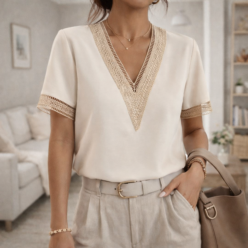 Leah | Women's V-Neck Lace Trim Top