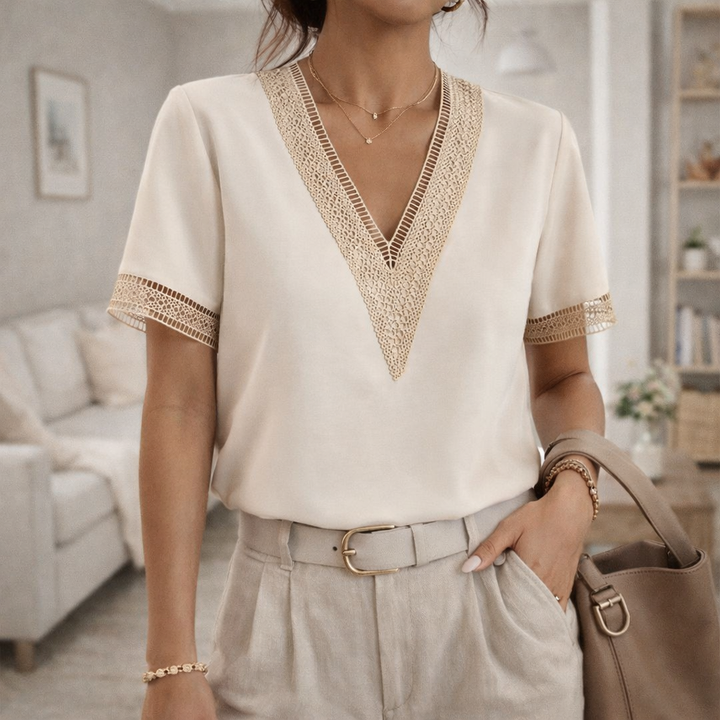 Leah | Women's V-Neck Lace Trim Top