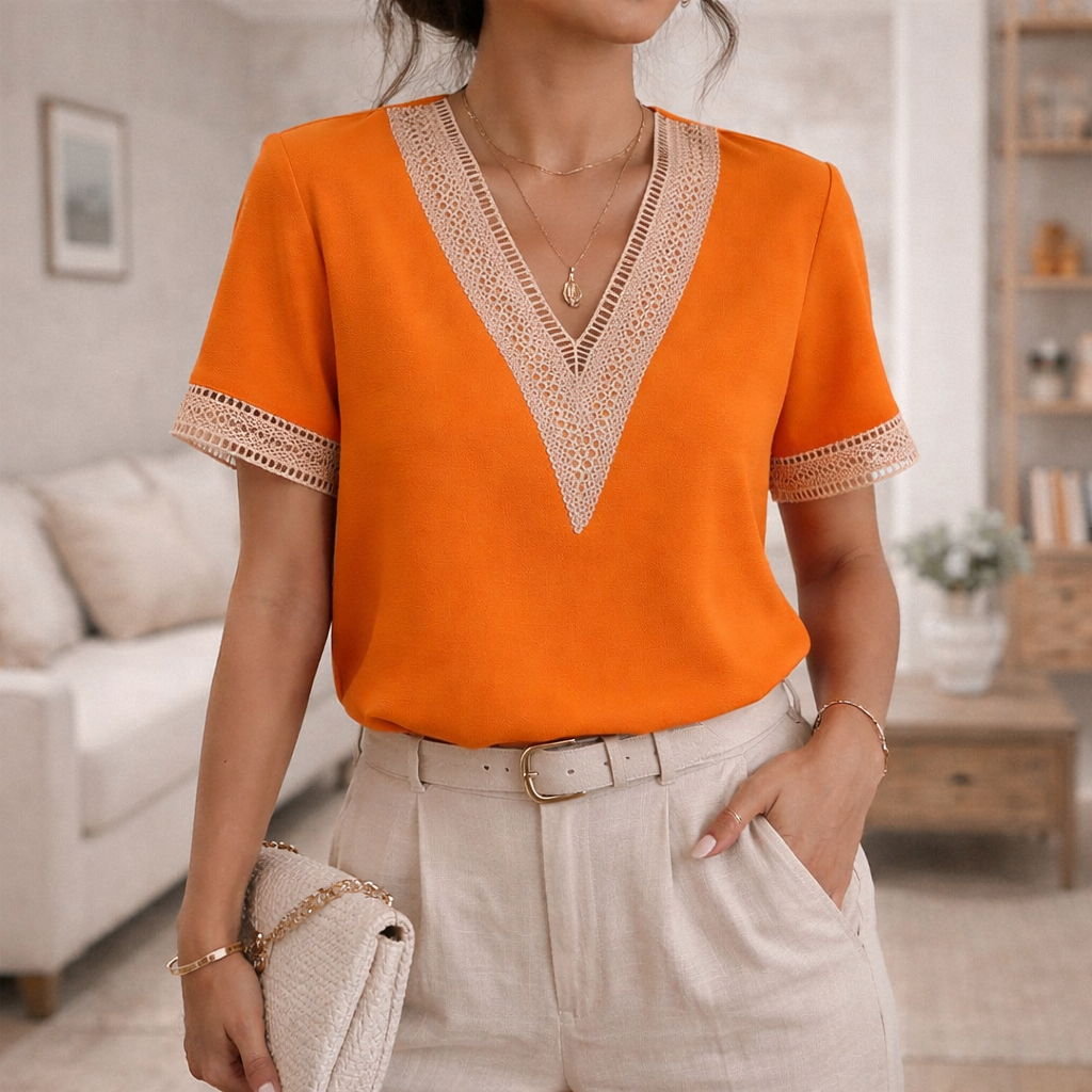 Leah | Women's V-Neck Lace Trim Top