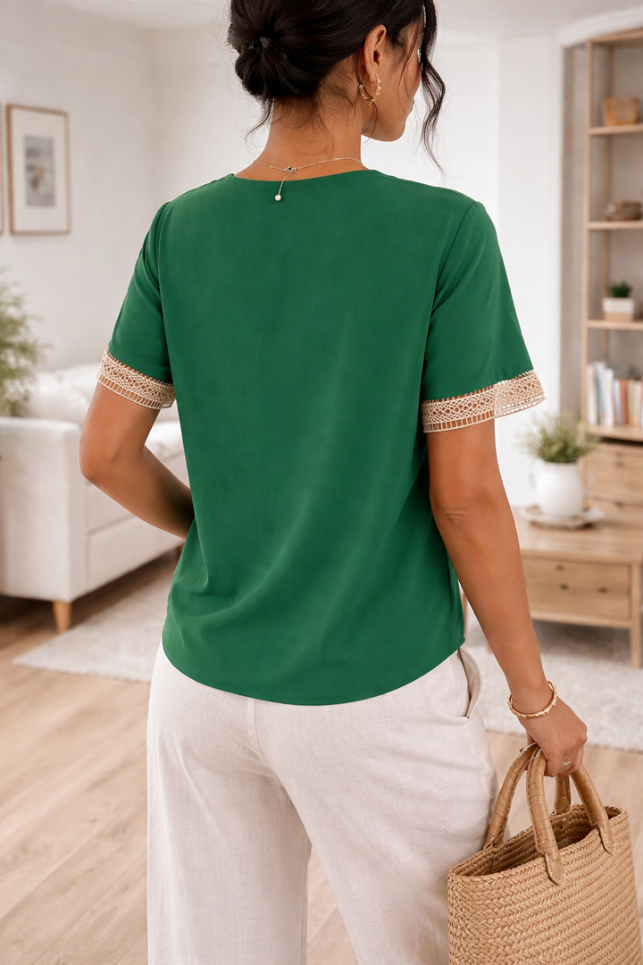 Leah | Women's V-Neck Lace Trim Top