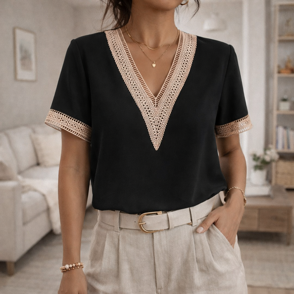 Leah | Women's V-Neck Lace Trim Top