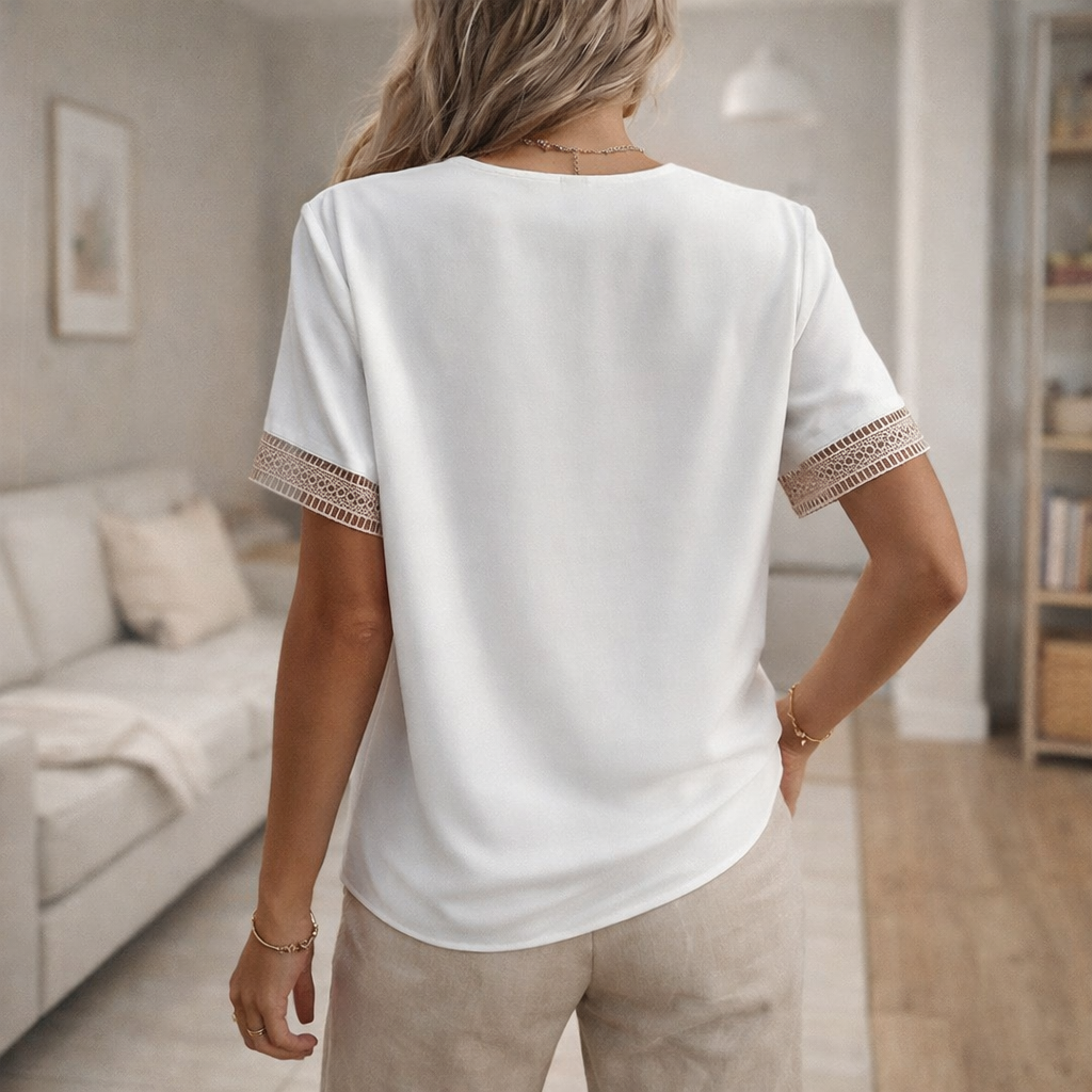 Leah | Women's V-Neck Lace Trim Top