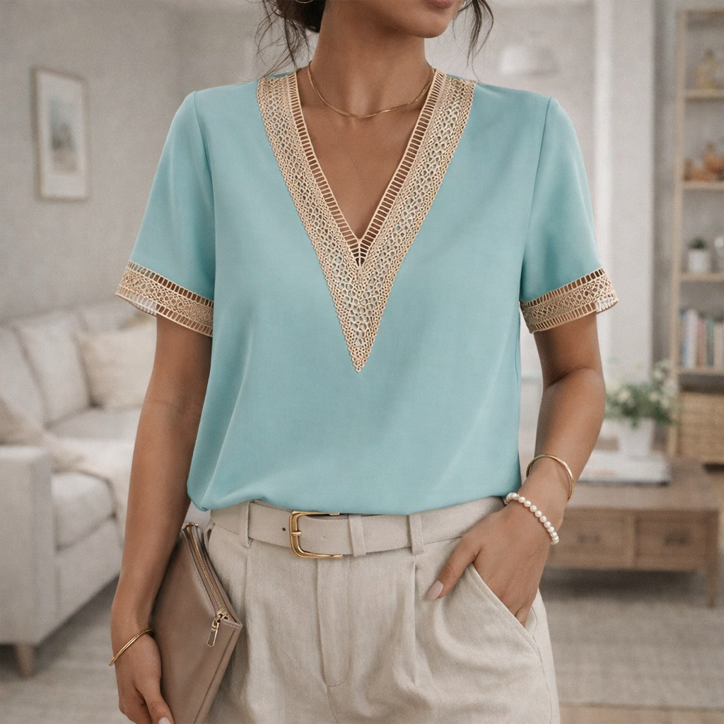 Leah | Women's V-Neck Lace Trim Top