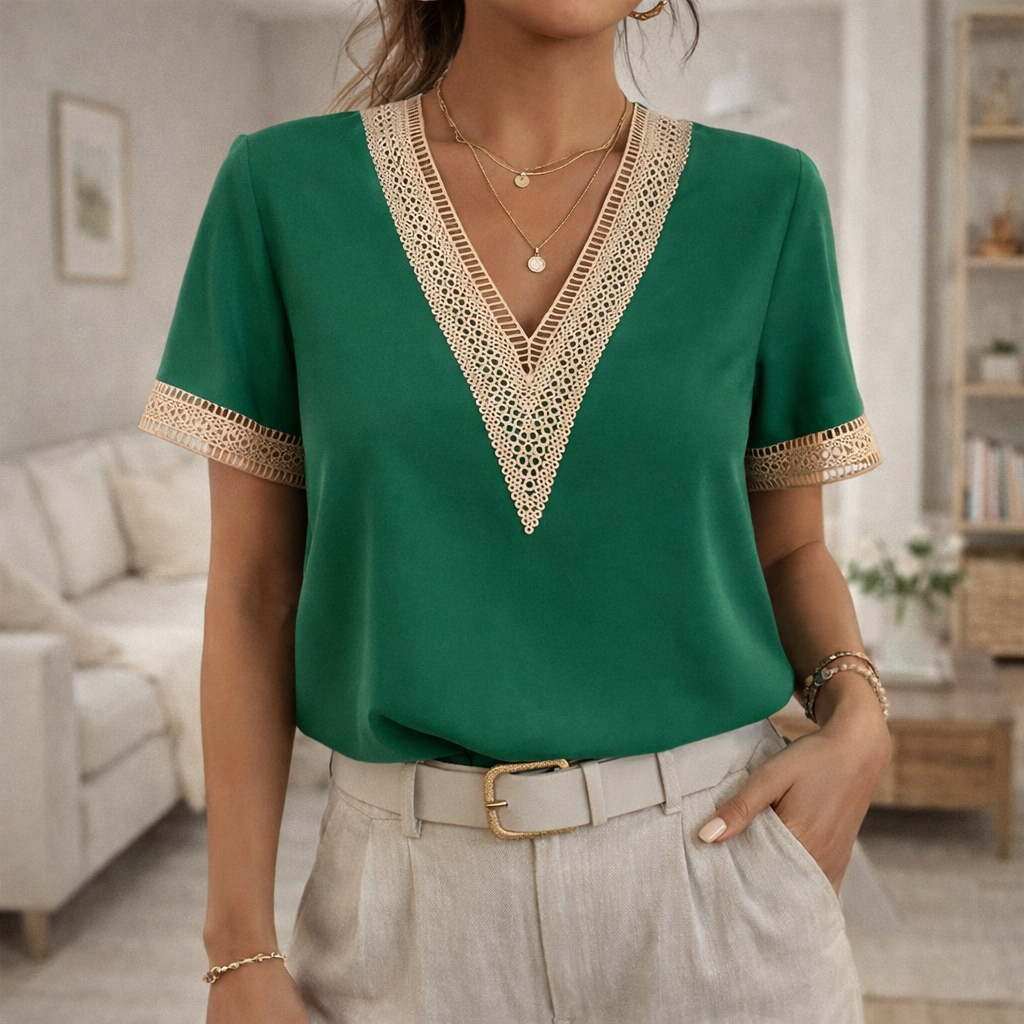 Leah | Women's V-Neck Lace Trim Top