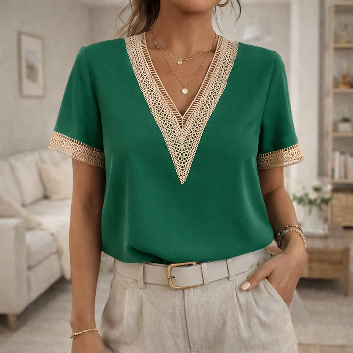 Leah | Women's V-Neck Lace Trim Top