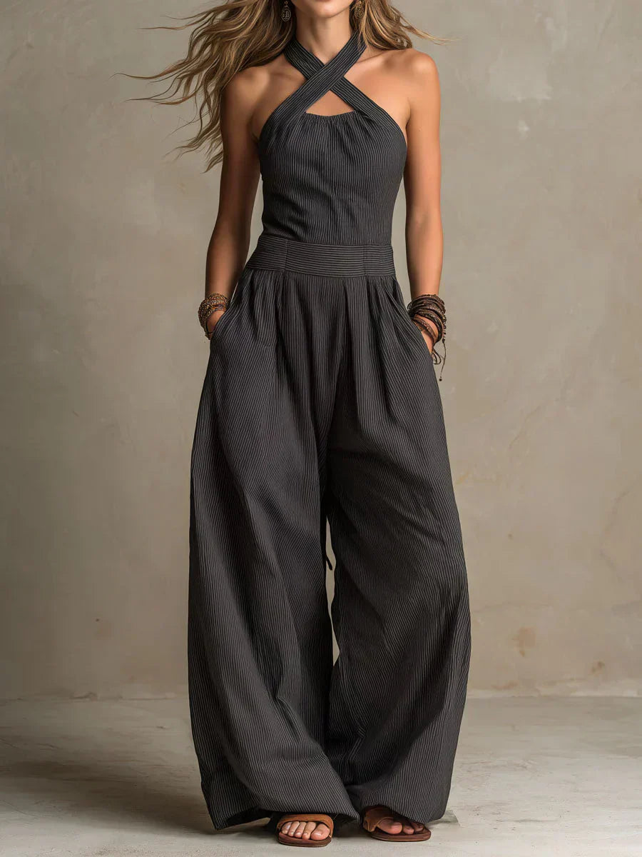 Bianca | Linen and Cotton Jumpsuit with Elegant Wrap Neckline