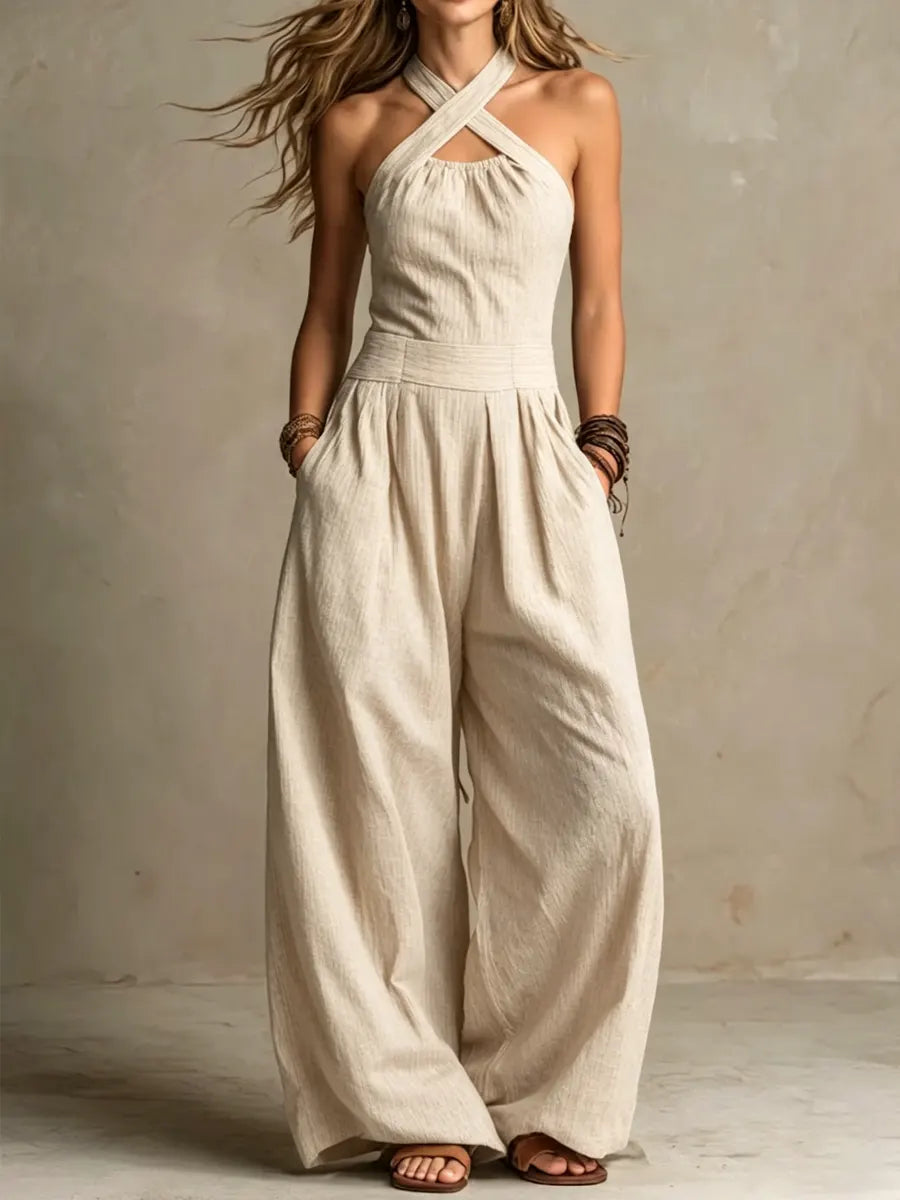 Bianca | Linen and Cotton Jumpsuit with Elegant Wrap Neckline