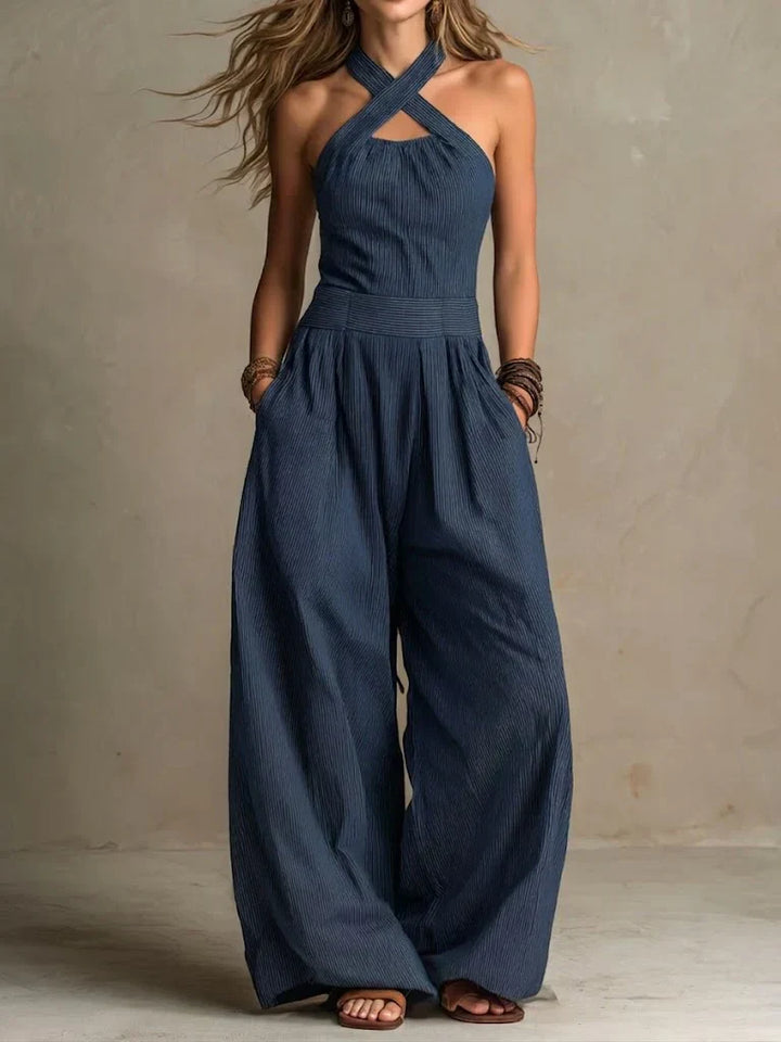 Bianca | Linen and Cotton Jumpsuit with Elegant Wrap Neckline