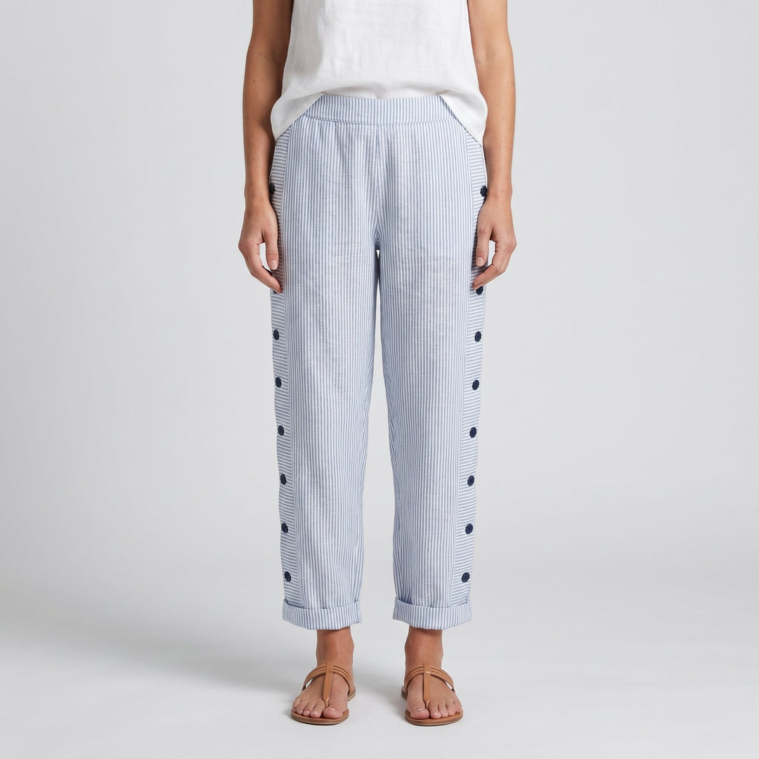 Women's Trousers | Stripe Panel Button Detail