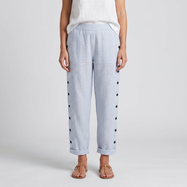 Women's Trousers | Stripe Panel Button Detail