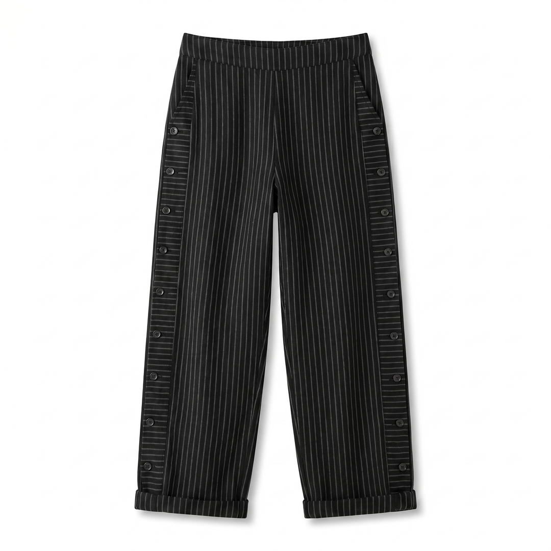 Women's Trousers | Stripe Panel Button Detail