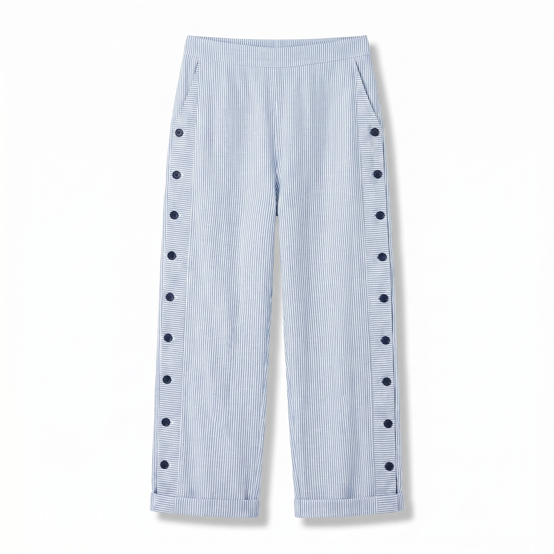 Women's Trousers | Stripe Panel Button Detail