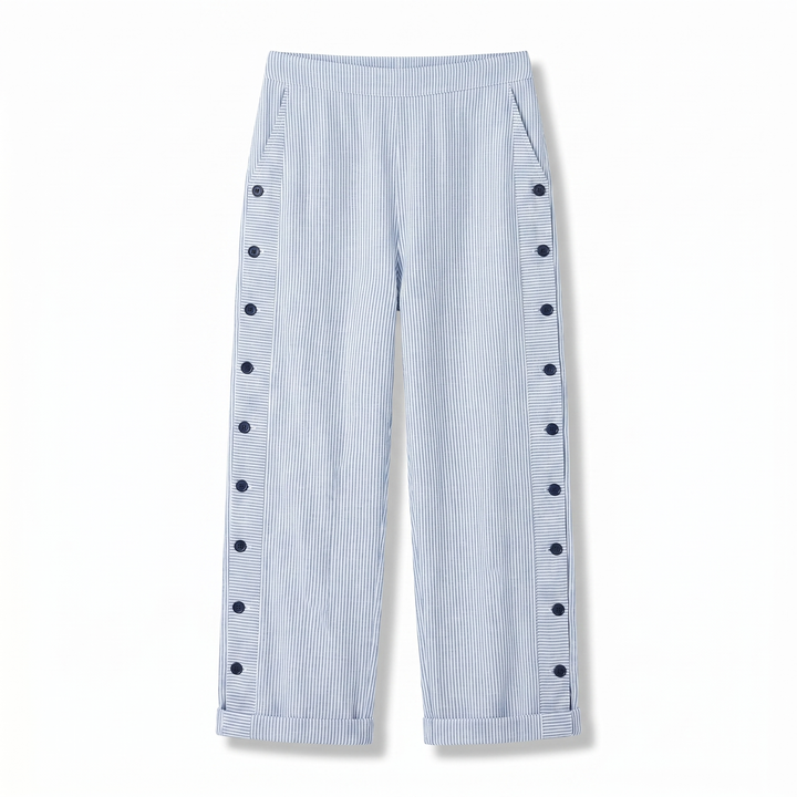 Women's Trousers | Stripe Panel Button Detail